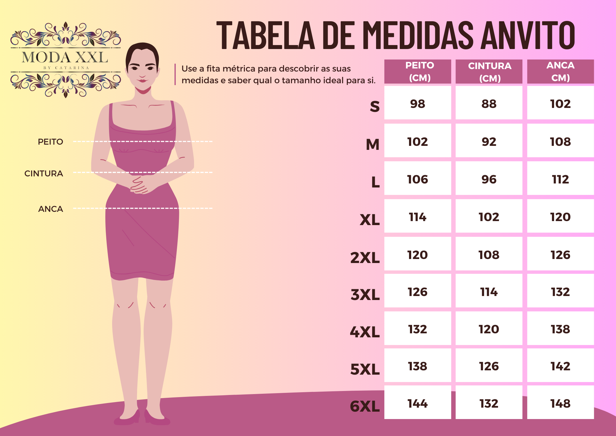 Tabela de Medidas – Moda XXL by Catarina – Moda Plus Size